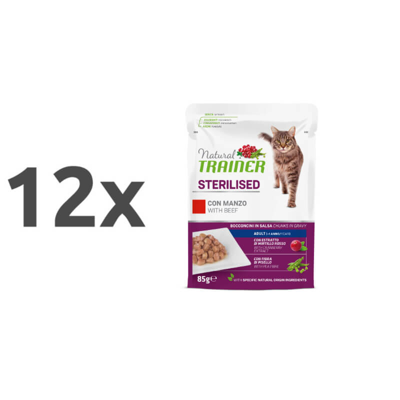 Natural Trainer Cat Sterilised, vrečka - govedina - 85 g - 12 x 85 g