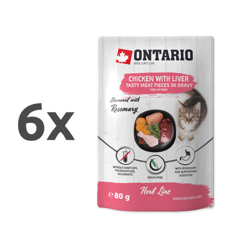Ontario Kitten Herb Line vrečka - piščanec in jetra - 80 g - 6 x 80 g