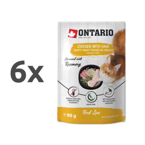 Ontario Cat Herb Line vrečka - piščanec in šunka - 80 g - 6 x 80 g