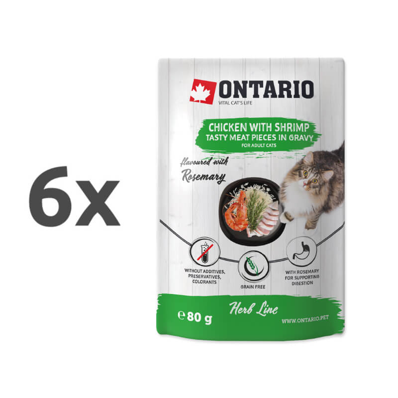 Ontario Cat Herb Line vrečka - piščanec in kozice - 80 g - 6 x 80 g