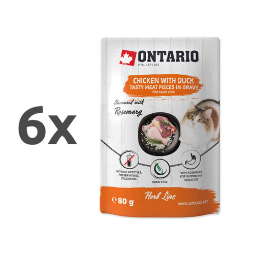 Ontario Cat Herb Line vrečka - piščanec in raca - 80 g - 6 x 80 g