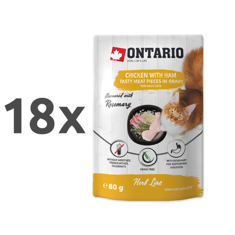 Ontario Cat Herb Line vrečka - piščanec in šunka - 80 g - 18 x 80 g