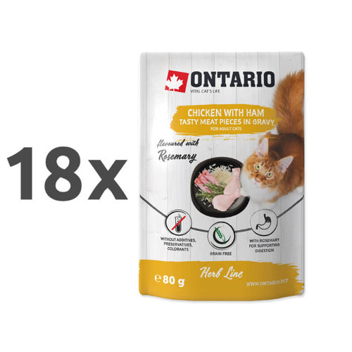 Ontario Cat Herb Line vrečka - piščanec in šunka - 80 g - 18 x 80 g