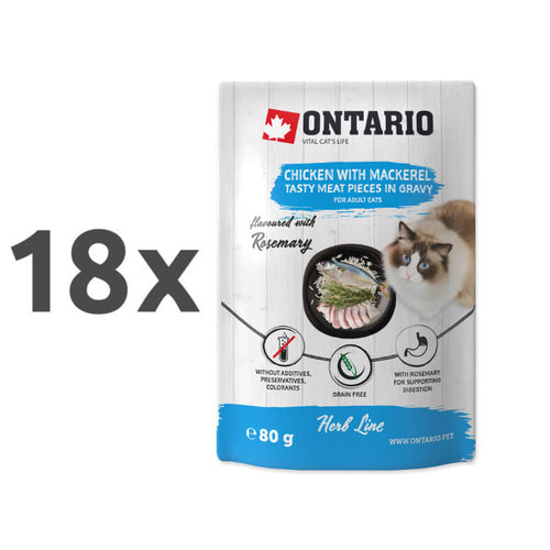 Ontario Cat Herb Line vrečka - piščanec in skuša - 80 g - 18 x 80 g