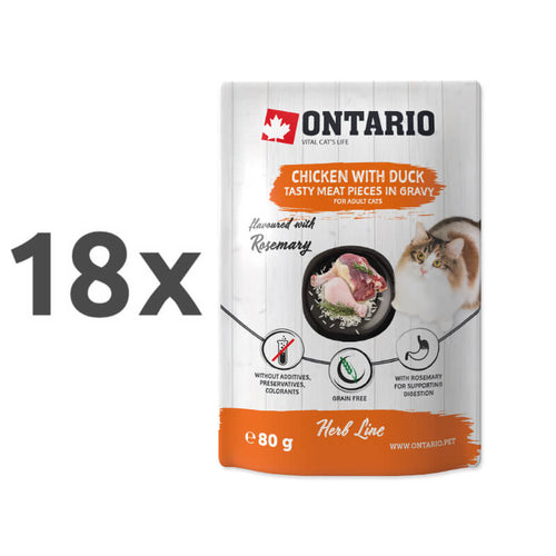 Ontario Cat Herb Line vrečka - piščanec in raca - 80 g - 18 x 80 g