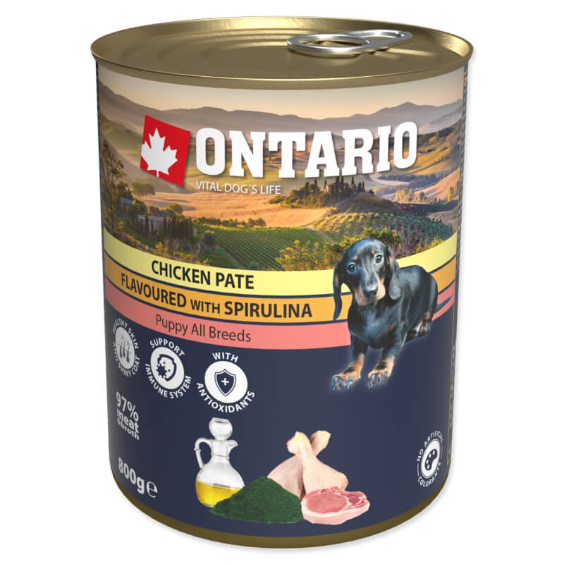 Ontario Dog Puppy - piščančja pašteta s spirulino & lososovim oljem - 800g