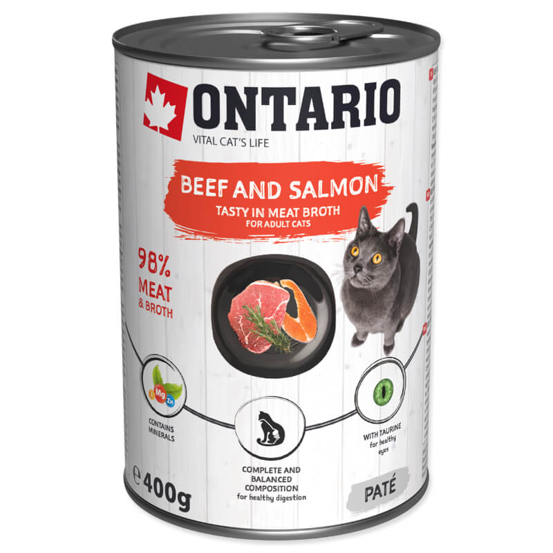 Ontario Cat Adult - goveja pašteta z lososom & spirulino - 400 g