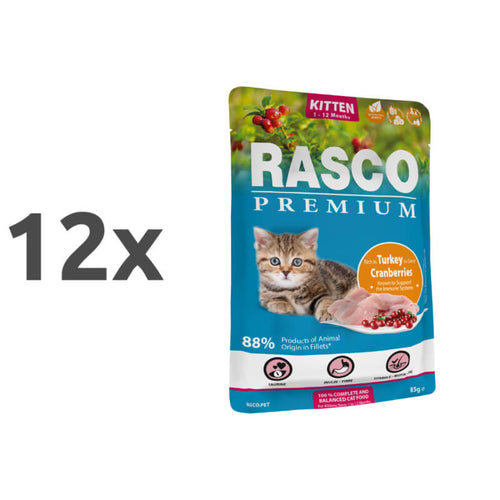Rasco Premium Kitten mesni koščki v omaki - puran in brusnice - 85 g - 12 x 85 g