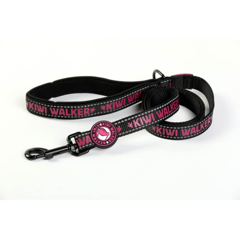 Kiwi Walker najlonski povodec Running Kiwi - črno roza - različne velikosti - 25 mm