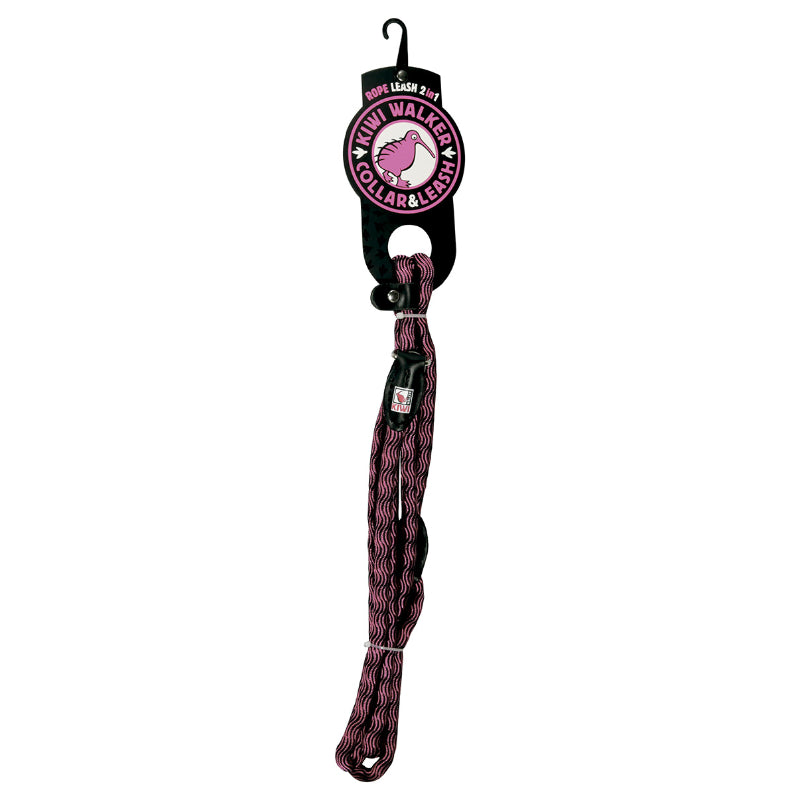 Kiwi Walker okrogel najlonski povodec z ovratnico, črno roza - 180 cm (2)