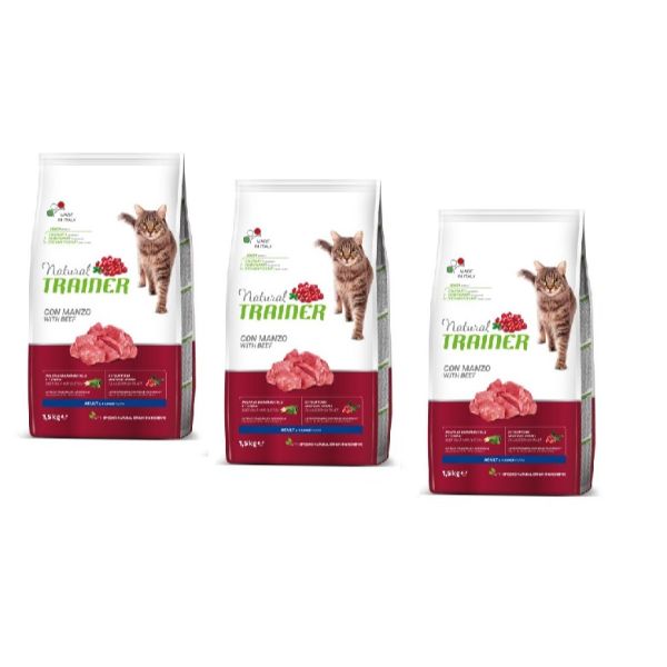 Natural Trainer Cat Adult, govedina - 3 x 1,5 kg