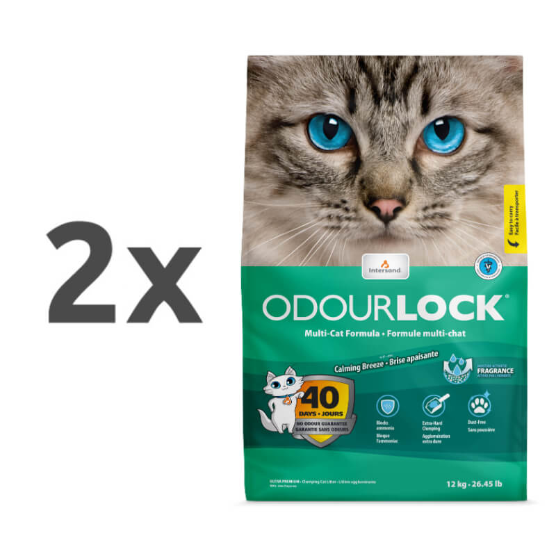 OdourLock posip za muce Calming Breeze - svež vonj - 2 x 12 kg