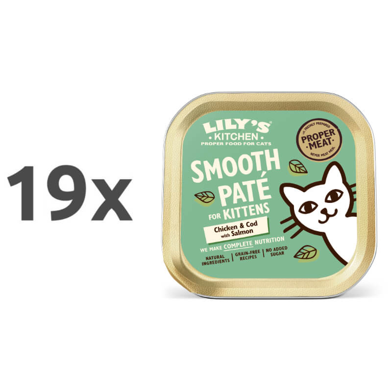 Lily's Kitchen Smooth Paté Kitten - piščanec, polenovka in losos - 19 x 85 g