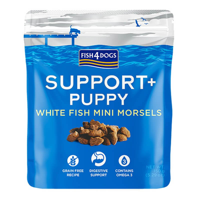 Fish4Dogs Support+ Puppy za prebavo, bela riba in skuša - 150 g