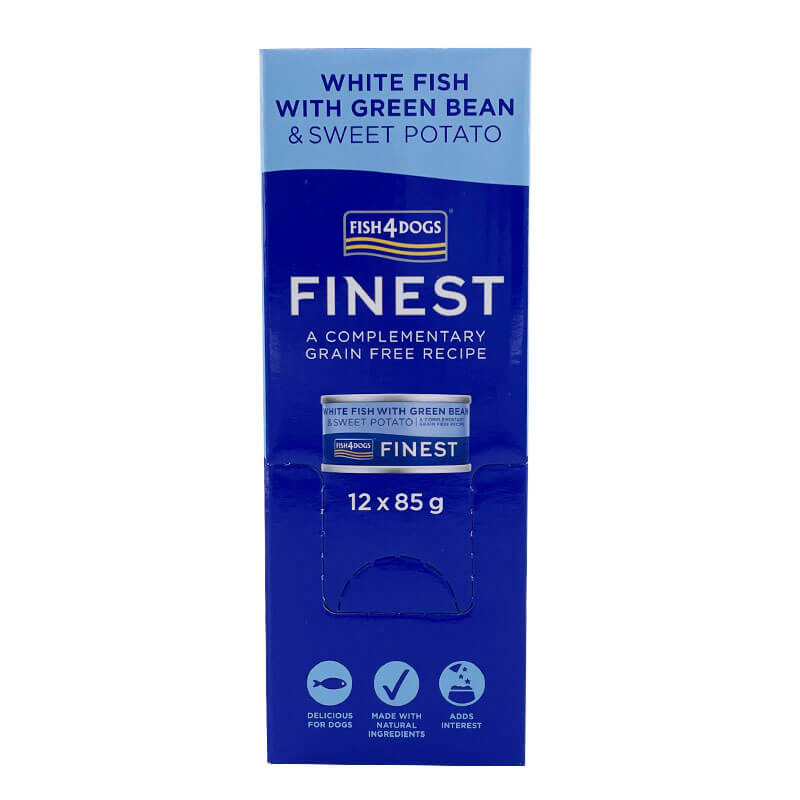 Fish4Dogs bela riba s stročjim fižolom in sladkim krompirjem - pakiranje 12 x 85 g (2)