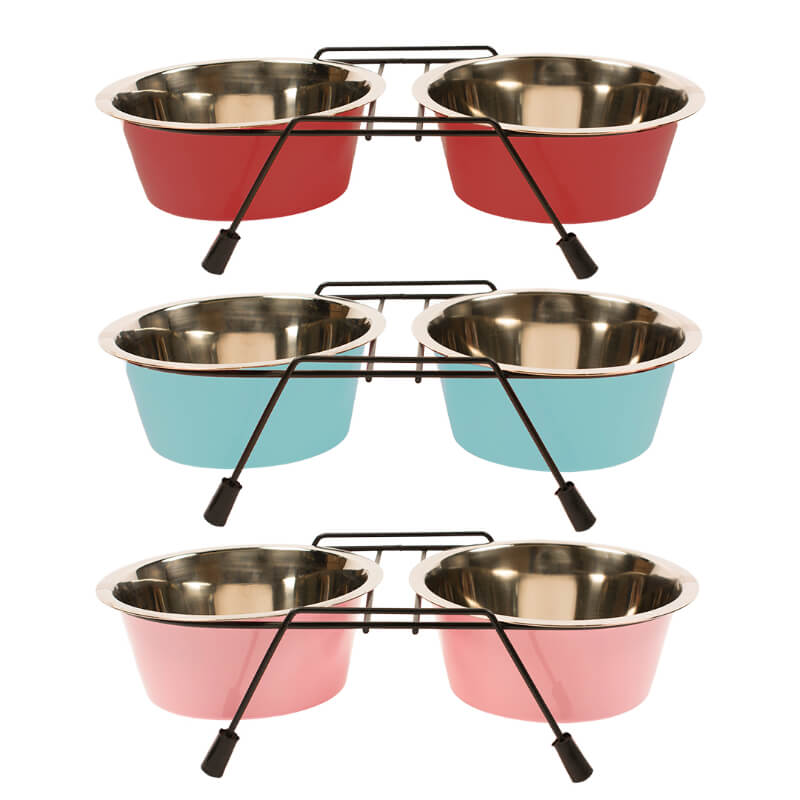 Duvo kovinski posodi in nizko stojalo, različne barve - 2 x 470 ml, 13 cm