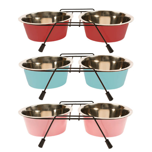 Duvo kovinski posodi in nizko stojalo, različne barve - 2 x 470 ml, 13 cm