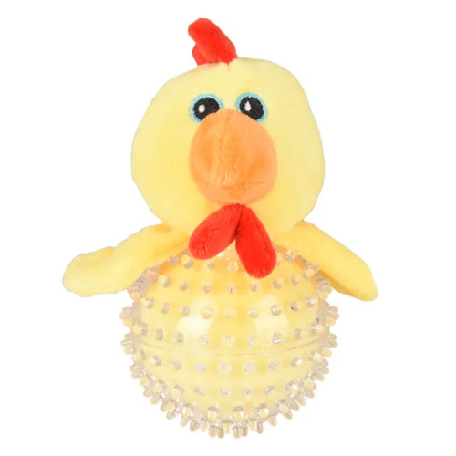 Flamingo plišasti piščanec + gumi žoga z bodicami - 17,5 cm