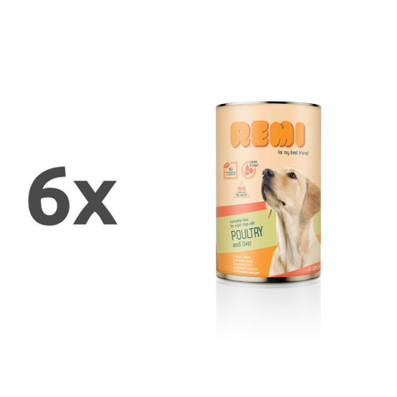 Remi Dog koščki v omaki - perutnina & jetra - 6 x 1250 g