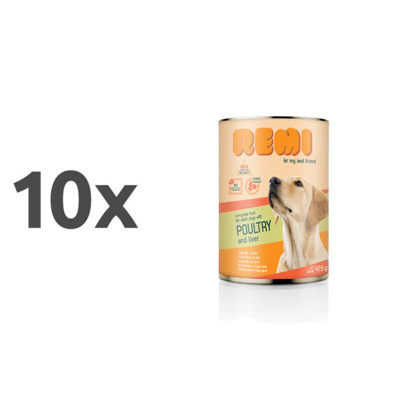 Remi Dog koščki v omaki - perutnina & jetra - 10 x 415 g