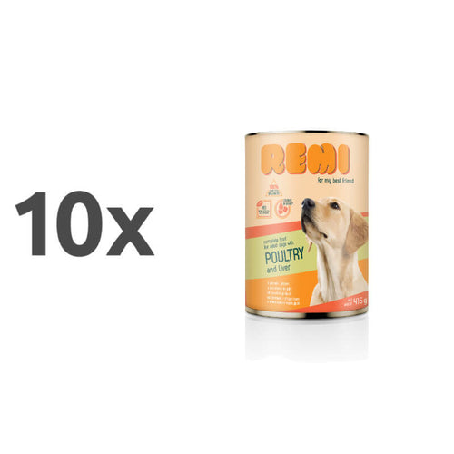 Remi Dog koščki v omaki - perutnina & jetra - 10 x 415 g
