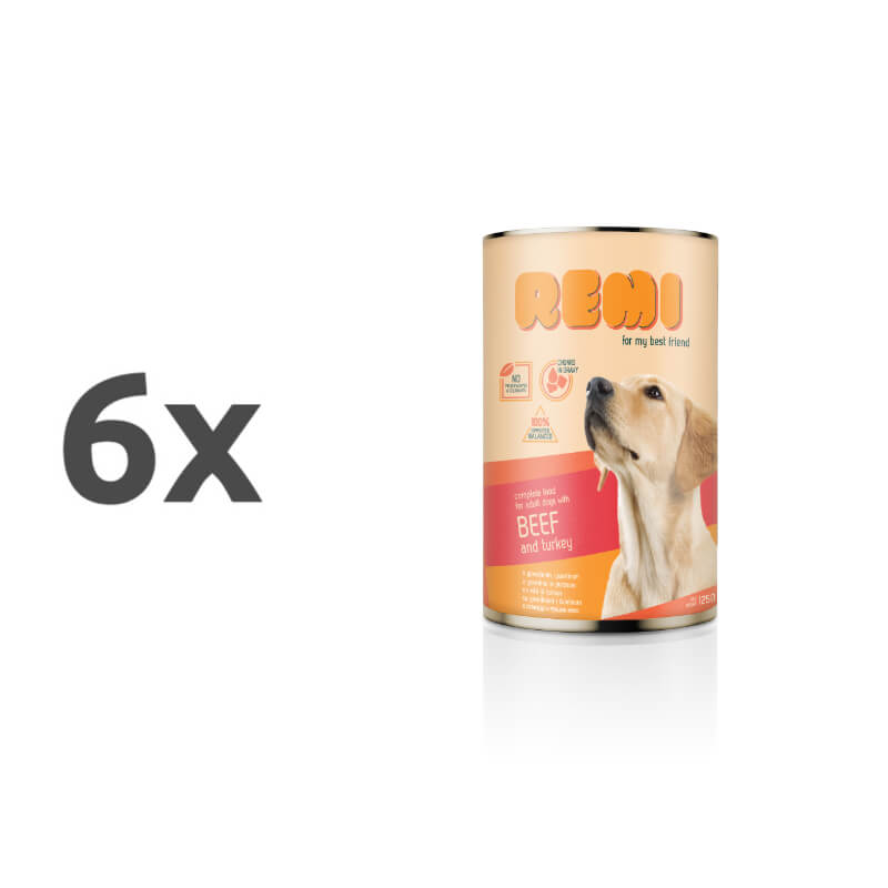 Remi Dog koščki v omaki - govedina & puran - 6 x 1250 g