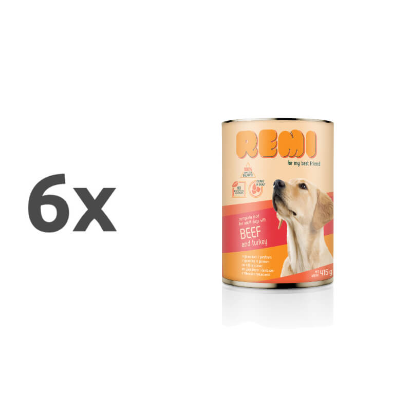 Remi Dog koščki v omaki - govedina & puran - 6 x 415 g