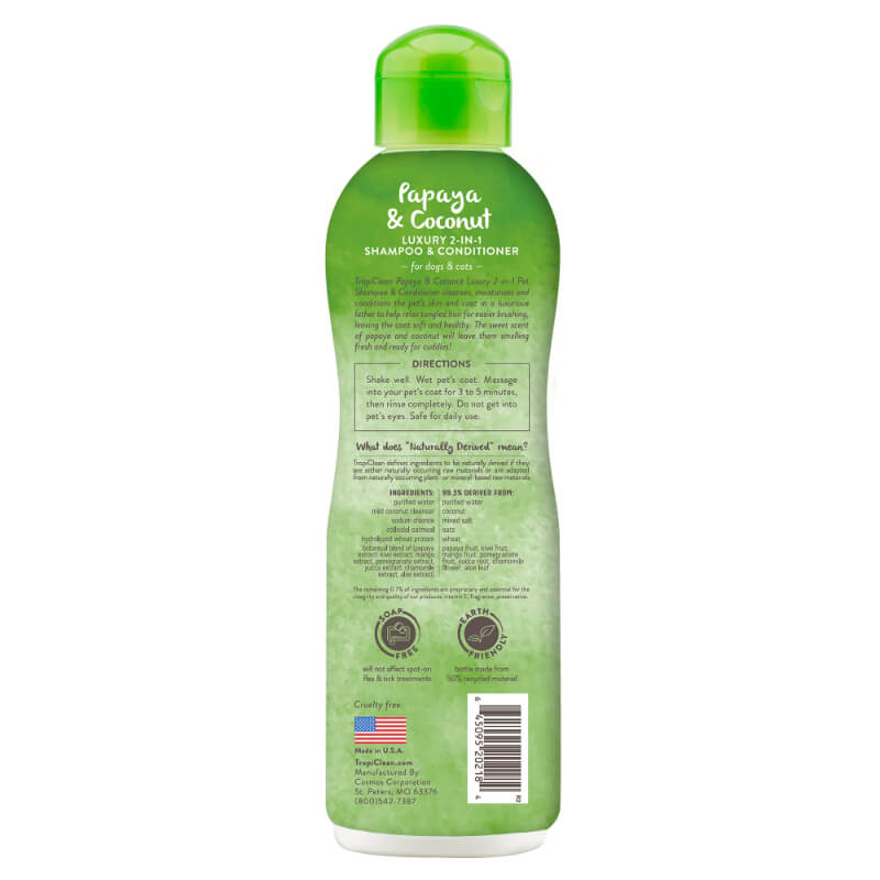 TropiClean Luxury 2in1 šampon in balzam, papaja in kokos - 355 ml (2)
