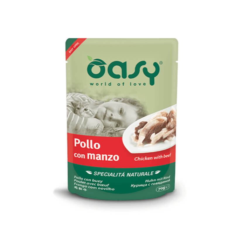 Oasy Natural Range Adult piščanec in govedina v želeju, vrečka - 70 g - 70 g