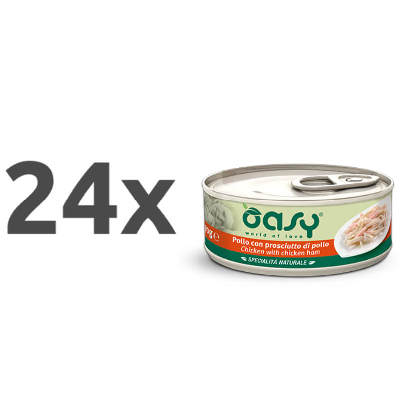 Oasy Natural Range adult piščanec in šunka v želeju, konzerva - 24 x 70 g
