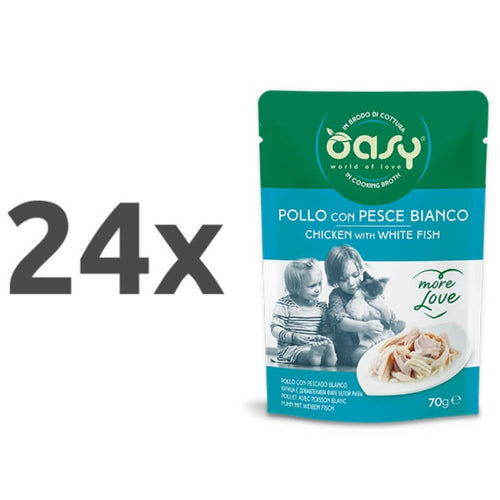 Oasy More Love Adult piščanec in bela riba v juhi, vrečka - 70 g - 24 x 70 g