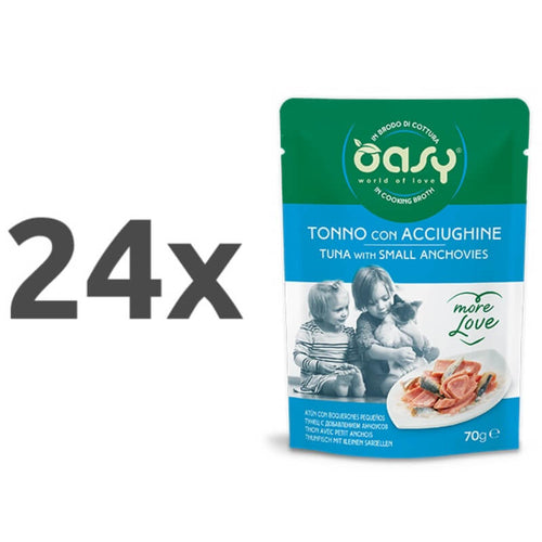 Oasy More Love Adult tuna in inčuni v juhi, vrečka - 70 g - 24 x 70 g