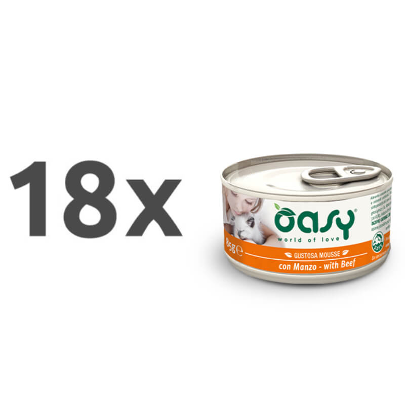 Oasy Tasty Mousse Adult govedina, mousse v konzervi - 85 g - 18 x 85 g