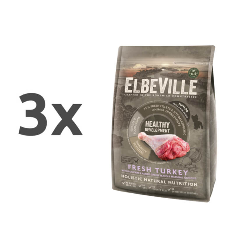 ElbeVille Puppy & Junior Healthy Development, mini - puran - 3 x 4 kg