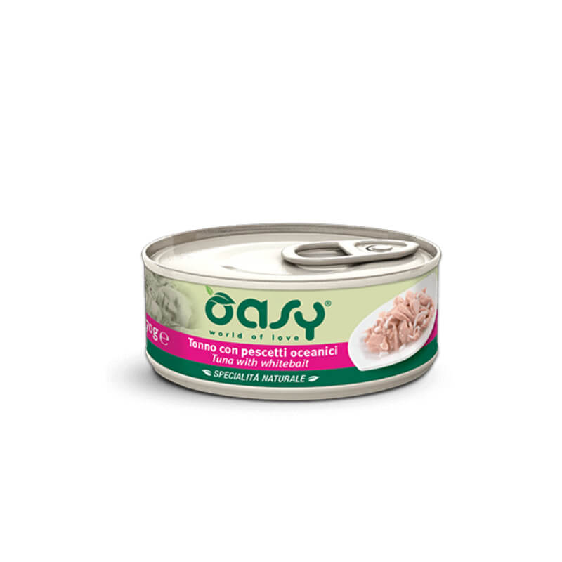 Oasy Natural Range adult tuna in bela riba v želeju, konzerva - 150 g