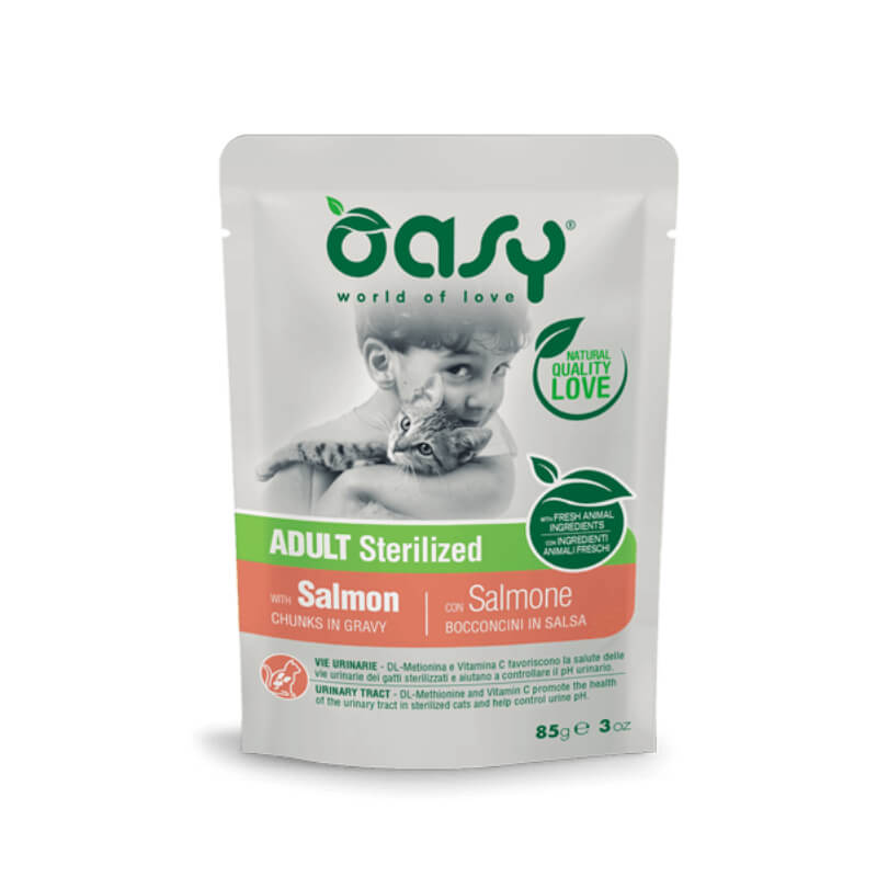 Oasy Chunks in Gravy Sterilized Adult losos v omaki, vrečka - 85 g - 85 g