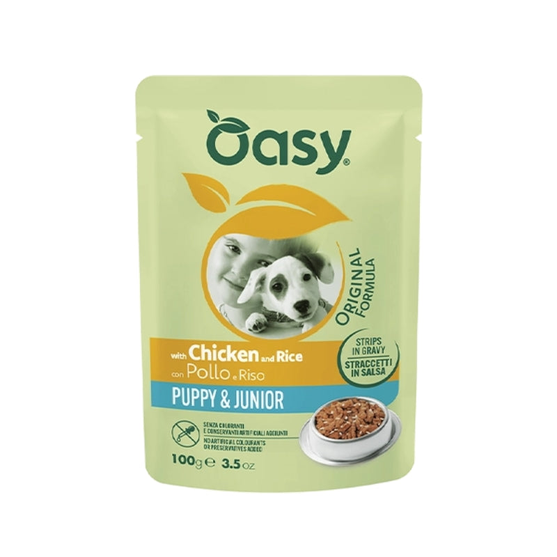 Oasy Strips in Gravy Puppy koščki v omaki - piščanec in riž - 100 g - 100 g