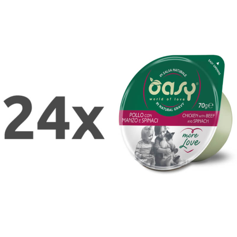 Oasy More Love Adult pišč., gov. in špinača v naravni omaki, lonček - 70 g - 24 x 70 g