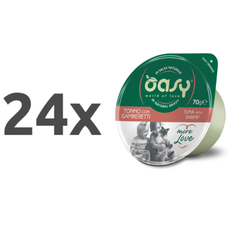 Oasy More Love Adult tuna in kozice v naravni omaki, lonček - 70 g - 24 x 70 g