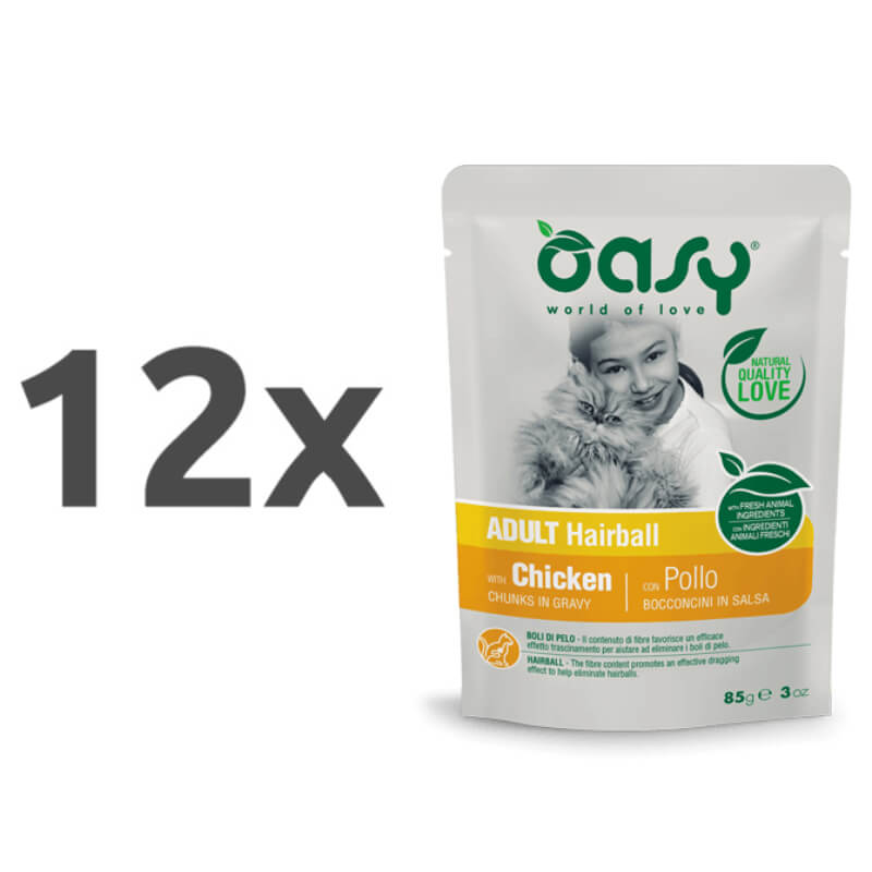 Oasy Chunks in Gravy Hairball Adult piščanec v omaki, vrečka - 85 g - 12 x 85 g