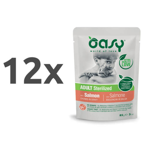Oasy Chunks in Gravy Sterilized Adult losos v omaki, vrečka - 85 g - 12 x 85 g