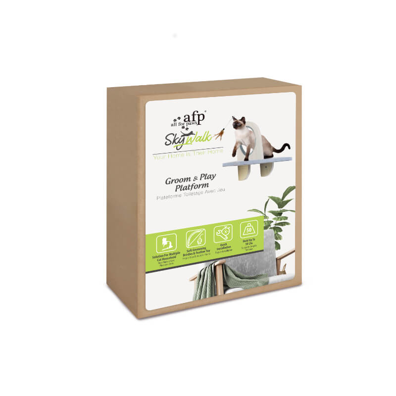All For Paws SkyWalk polička s krtačo in igračo, siva - 40 x 26 x 45 cm (2)