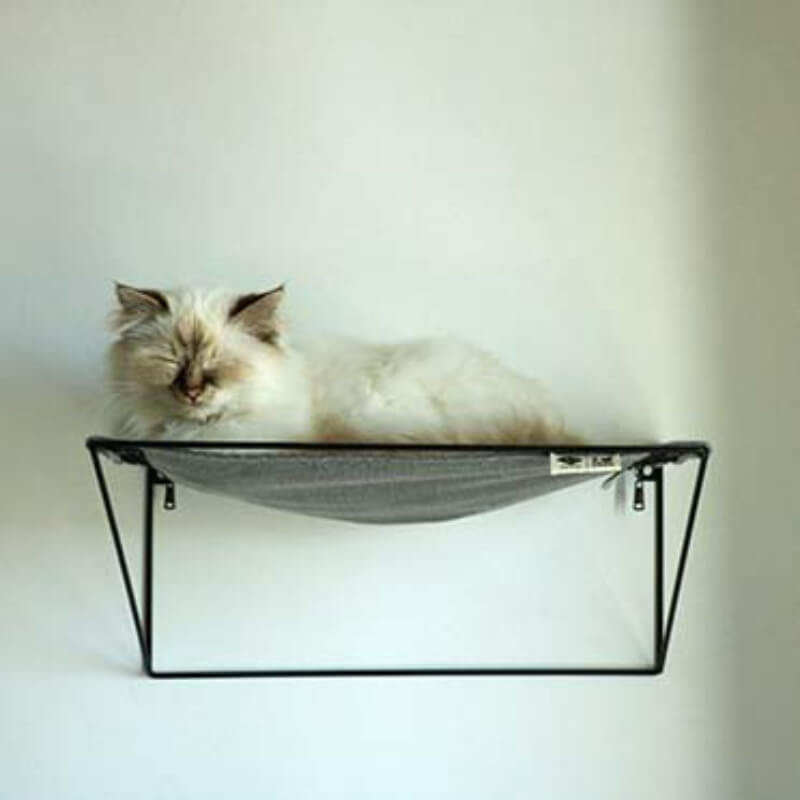 HappyCats stenska polica in ležišče za mačke iz blaga Otis, sivo - 45 x 30 x 20 cm (2)