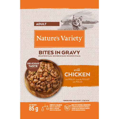 Nature's Variety Bites in Gravy Cat Adult piščanec v omaki, vrečka - 85 g