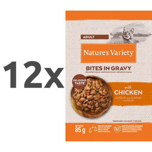 Nature's Variety Bites in Gravy Cat Adult piščanec v omaki, vrečka - 85 g - 12 x 85 g