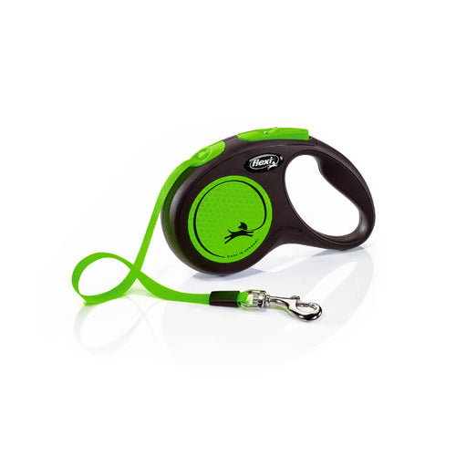 Flexi povodec New Neon S, trak - 5 m (različne barve) - zelena
