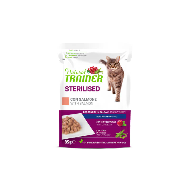 Natural Trainer Cat Sterilised koščki v omaki, vrečka - losos - 85 g - 85 g