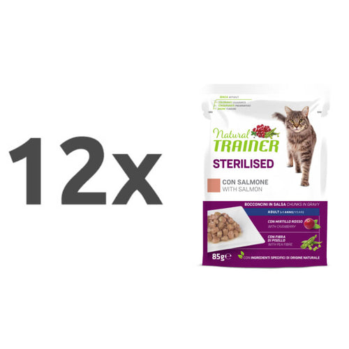 Natural Trainer Cat Sterilised koščki v omaki, vrečka - losos - 85 g - 12 x 85 g