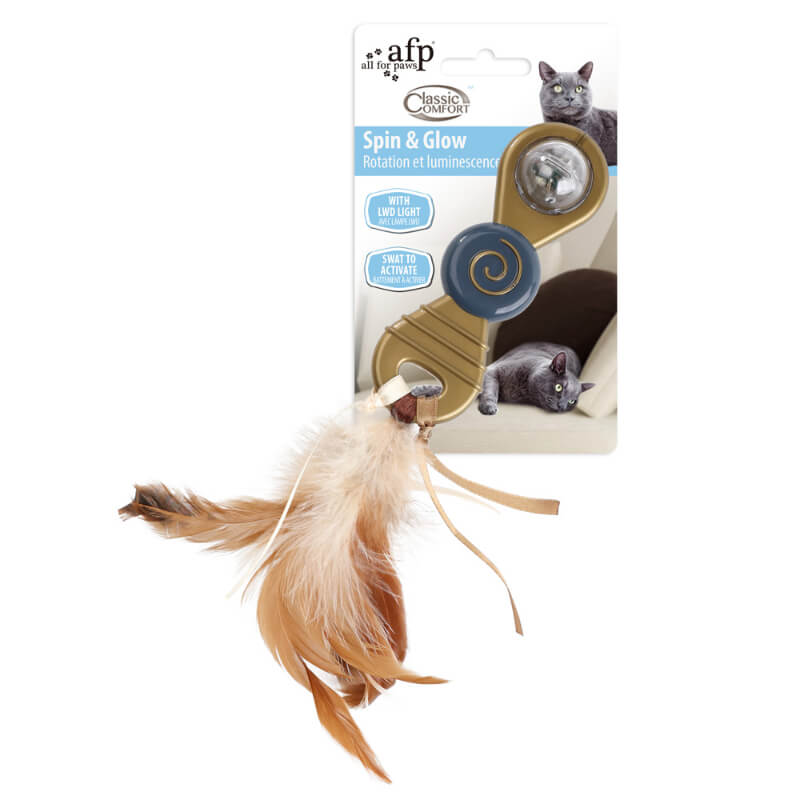 All For Paws Spin&Glow vrteča igrača s perjem in lučko - 27 cm