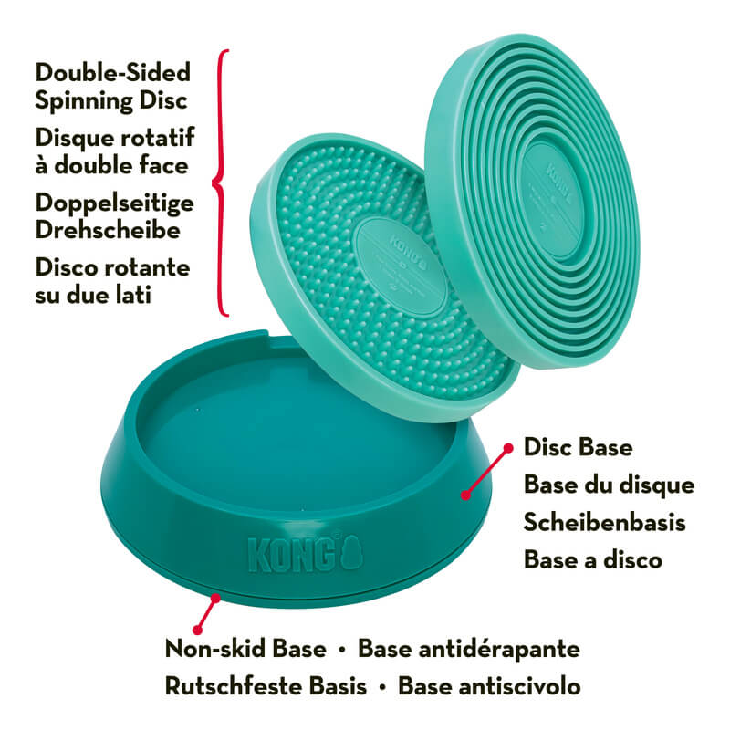 KONG lizalna posoda Licks Spinz L, turkizna - 20,3 x 20,3 cm (3)